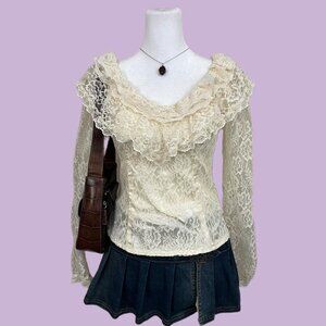 vintage 70s/80s Jessica’s Gunnies cream lace blouse top